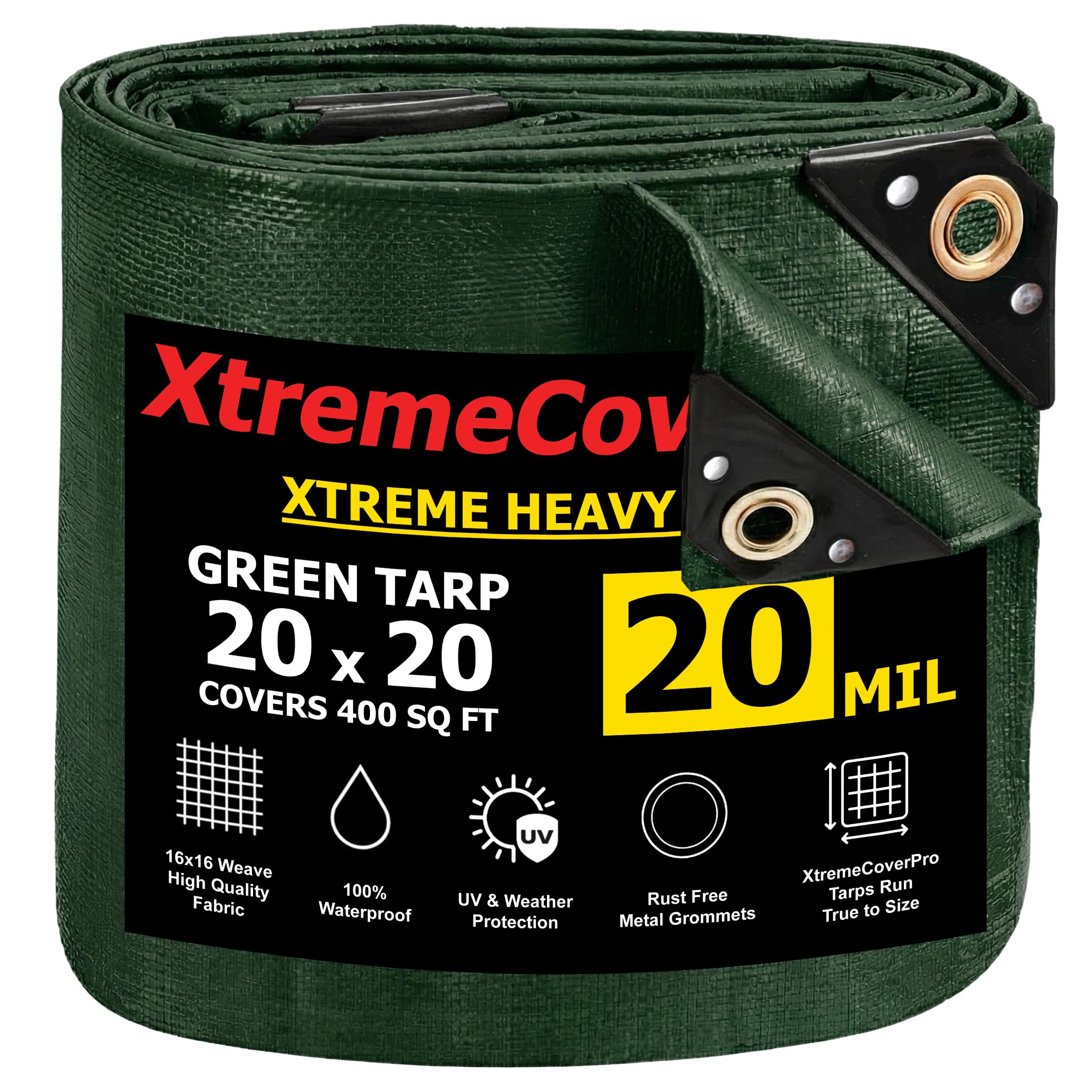 20' x 20' Green Tarp - 20mil | Heavy Duty & Waterproof | UV